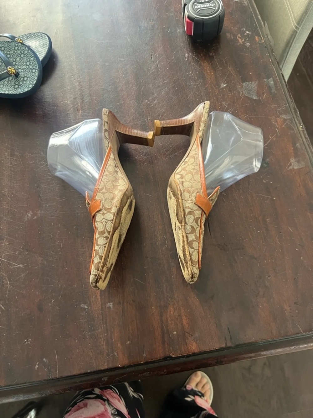 Coach Brown Signature Canvas Slip-On Mules with Tan Trim - Picture 4 of 5